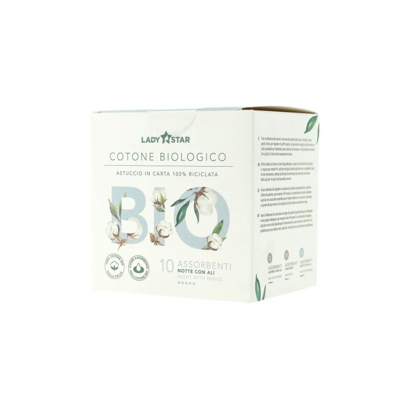 Ladystar Assorbenti Esterni 100% Cotone Bio Notte 10 pz | FarmaLùmina