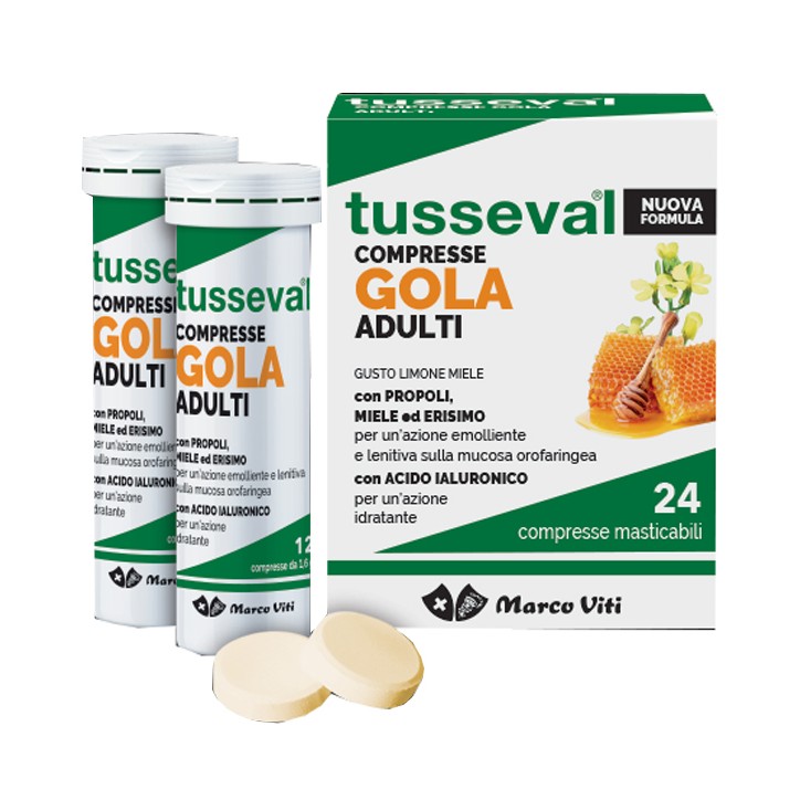Tusseval Gola Adulti 24 Compresse Masticabili Limone e Miele